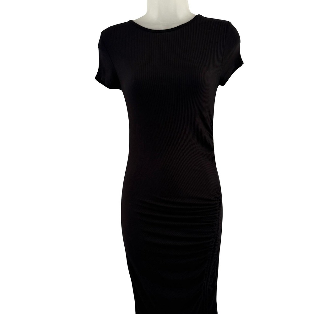 Obsessive Love Los Angeles Dress Womens Small Black Ribbed Bodycon Ruched Midi - Picture 7 of 16